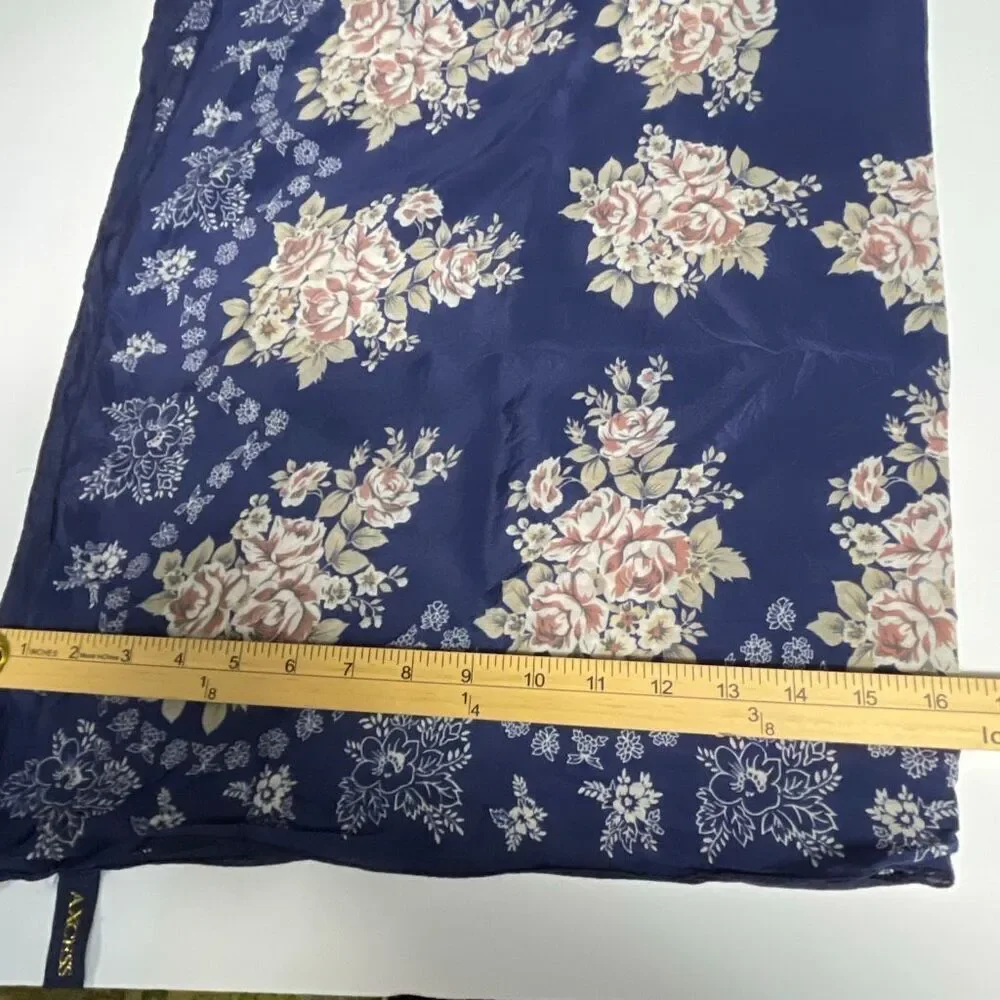 Access 100% silk dark blue floral scarf 32” x 33” hand rolled